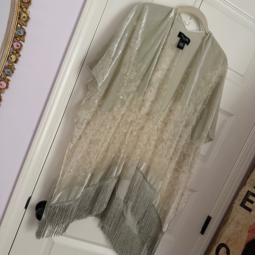 Kimono, Open Front, Burnout, Light Tan, Fringe Bottom, One Size NWOT